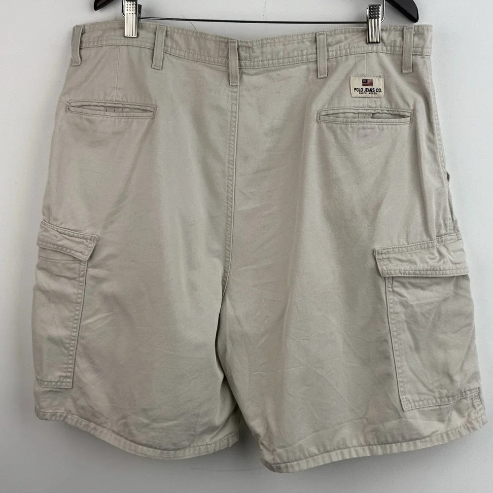 Polo Jeans Co Ralph Lauren Cargo Shorts Mens 40 Beige Utility Cotton Hiking Y2K